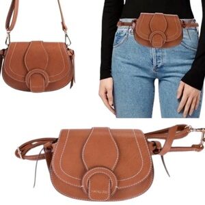 RACHEL ZOE EDESSI CROSSBODY & BELT BAG in Cognac Brown Vegan Leather NWT